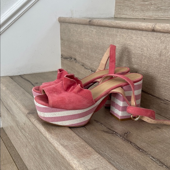 Anthropologie Leather Pink Striped Platform Sandals sz36 - Picture 2 of 6